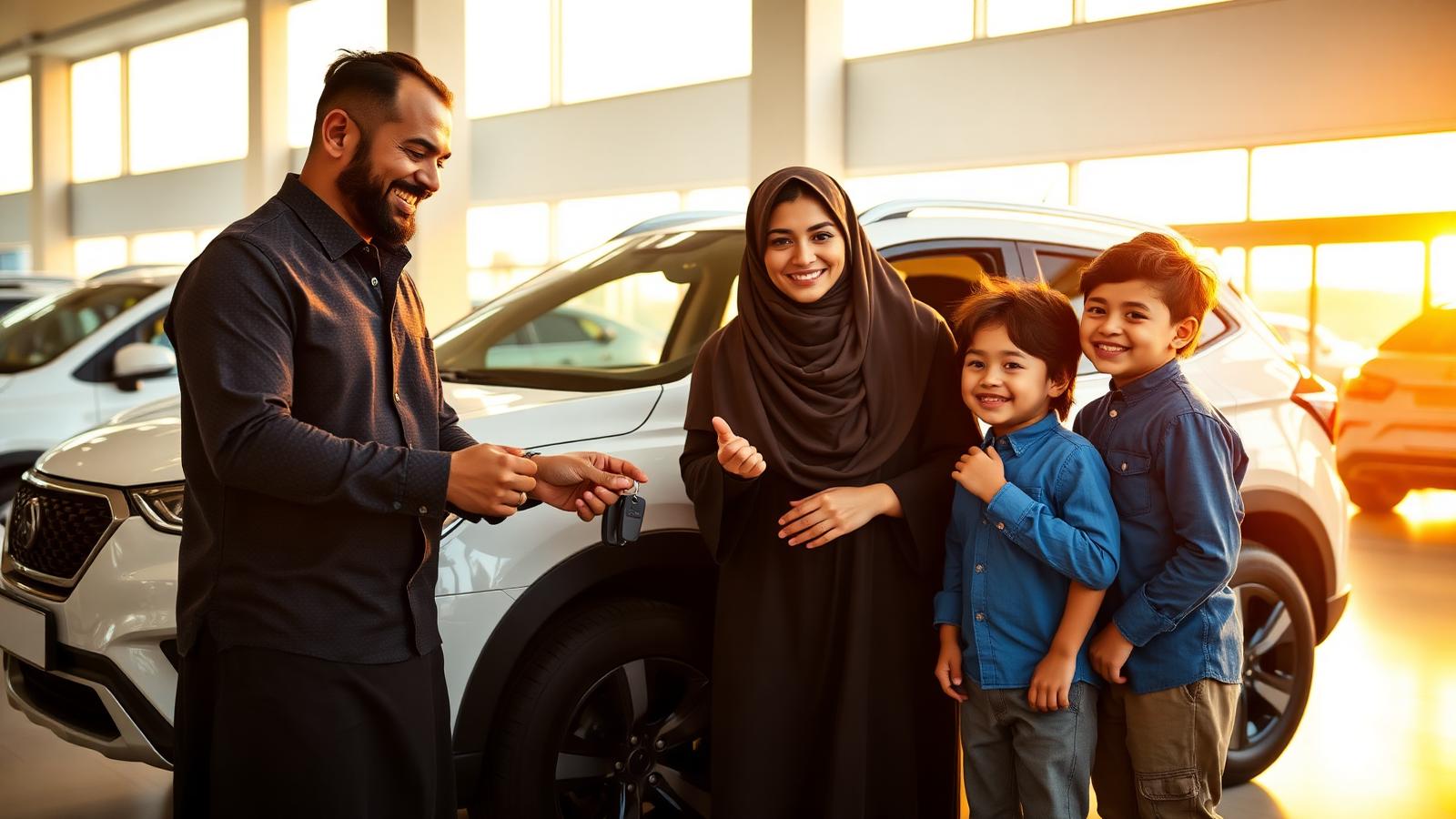 Family receiving keys to their Quick Lease rental in Dubai